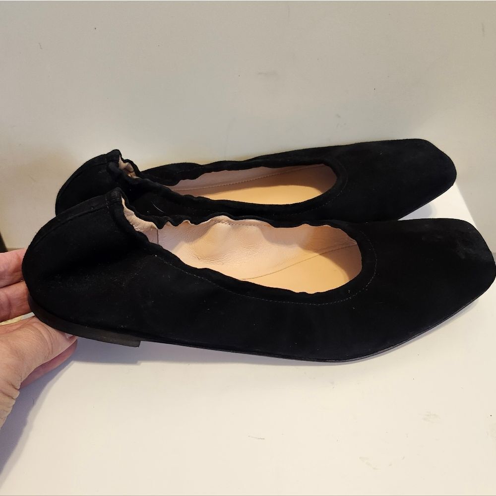 J. Crew Anya "Scrunchie Back" Black Suede Square Toe Ballet Flats Size 9.5 $148